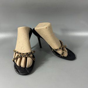 Les Copains Made In Italy Black Quilted Leather Heel Sandals, 38